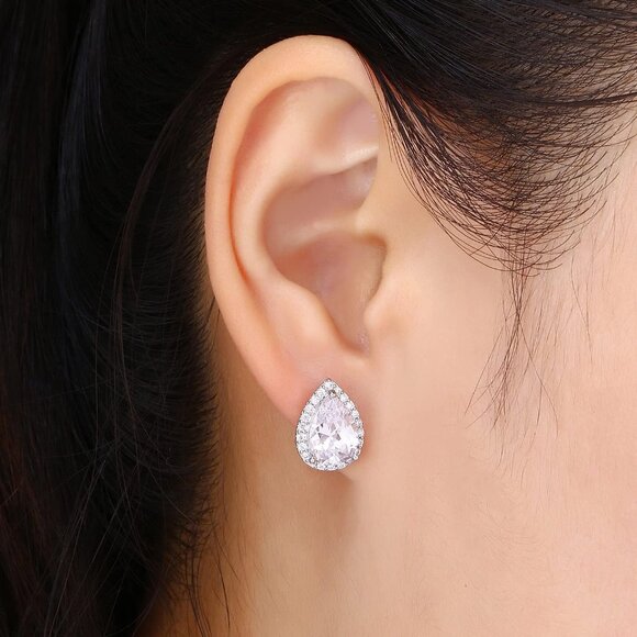 Women's Teardrop Mall Dainty Birthstone Cubic Zirconia Silver Elegant Earring - Picture 3 of 6